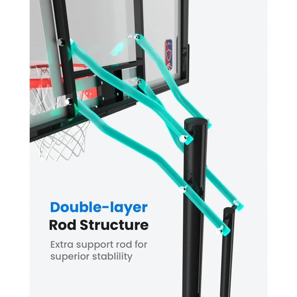 Sistem Ring Basket Luar Ruangan yang Dapat Disesuaikan 7.5-10 kaki dengan Engkol untuk Semua Usia, Papan Pantul Shaq 45-54 Inci untuk Lapangan Rumah