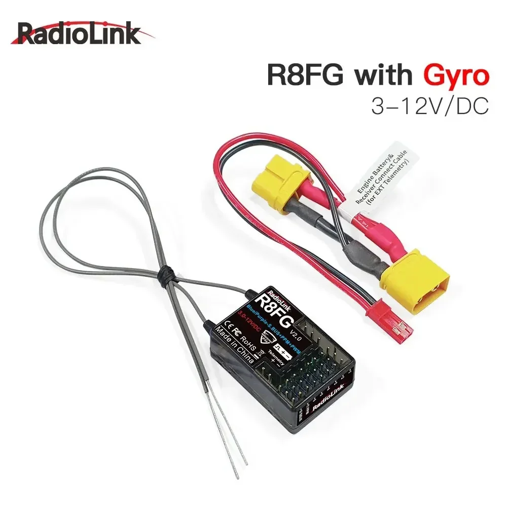 Radiolink R8FG Receptor giroscópico RC de 8 canales 2,4G: antena dual, retorno de voltaje, alcance de 600 m para transmisores de automóviles y barcos