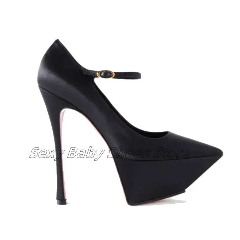 

Pointed Hate Sky, Tall Size, Walking Show Thin High Heels, Thick Platform Fashion, Shallow Mouth, Black Single Shoes, Female