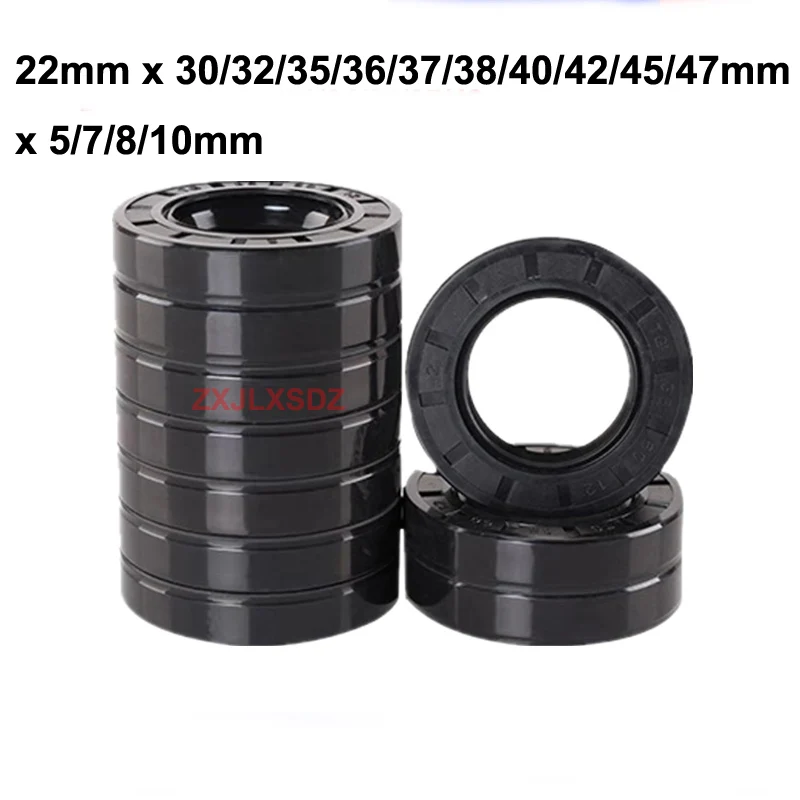 10 Pcs NBR Rubber TC Double Lip Oil Seal 22mm x 30/32/35/36/37/38/40/42/45/47mm x 5/7/8/10mm