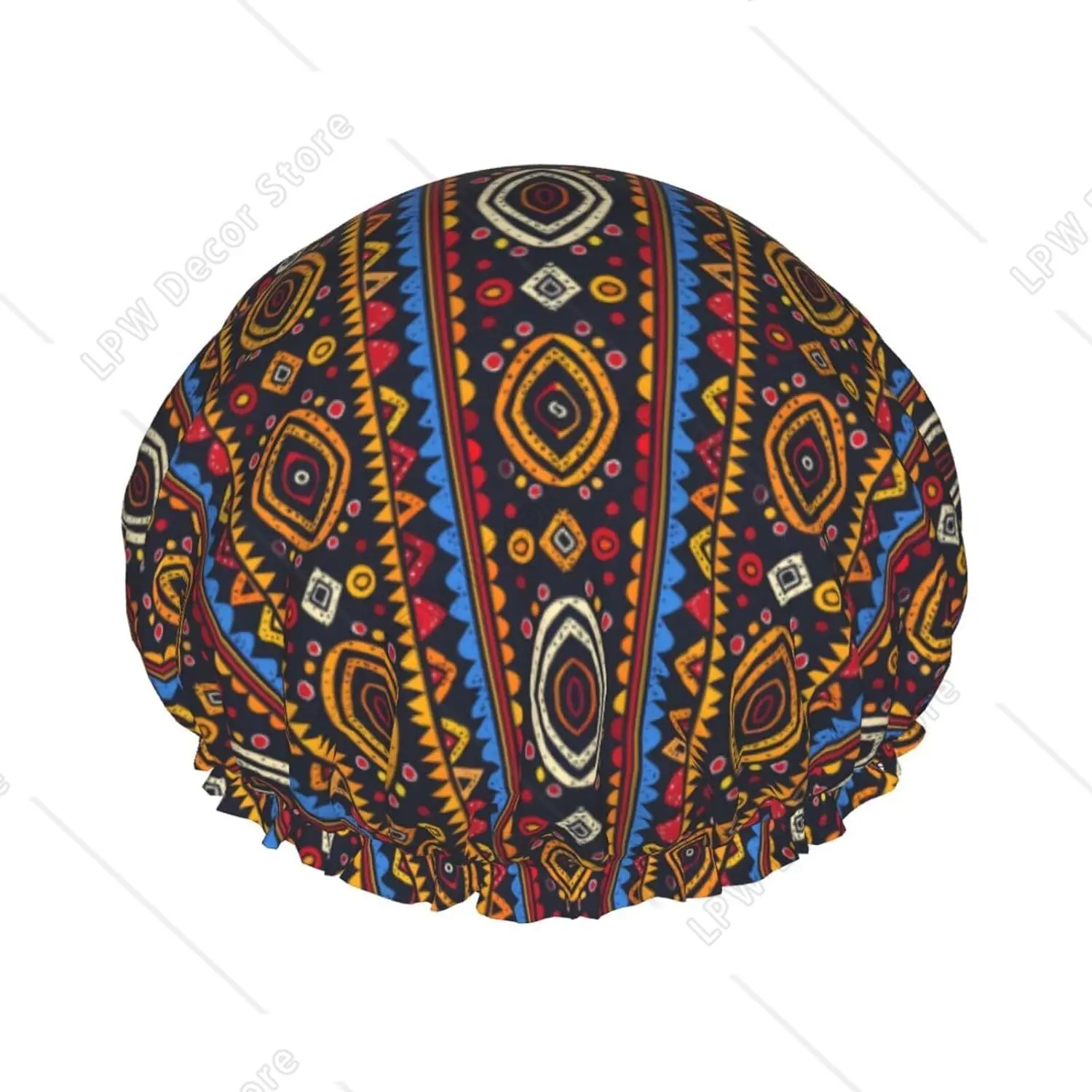Aztec Patterns Shower Cap for Women Reusable Double Layer Waterproof Bathing Hat Adjustable Elastic Quick Drying Bath Hair