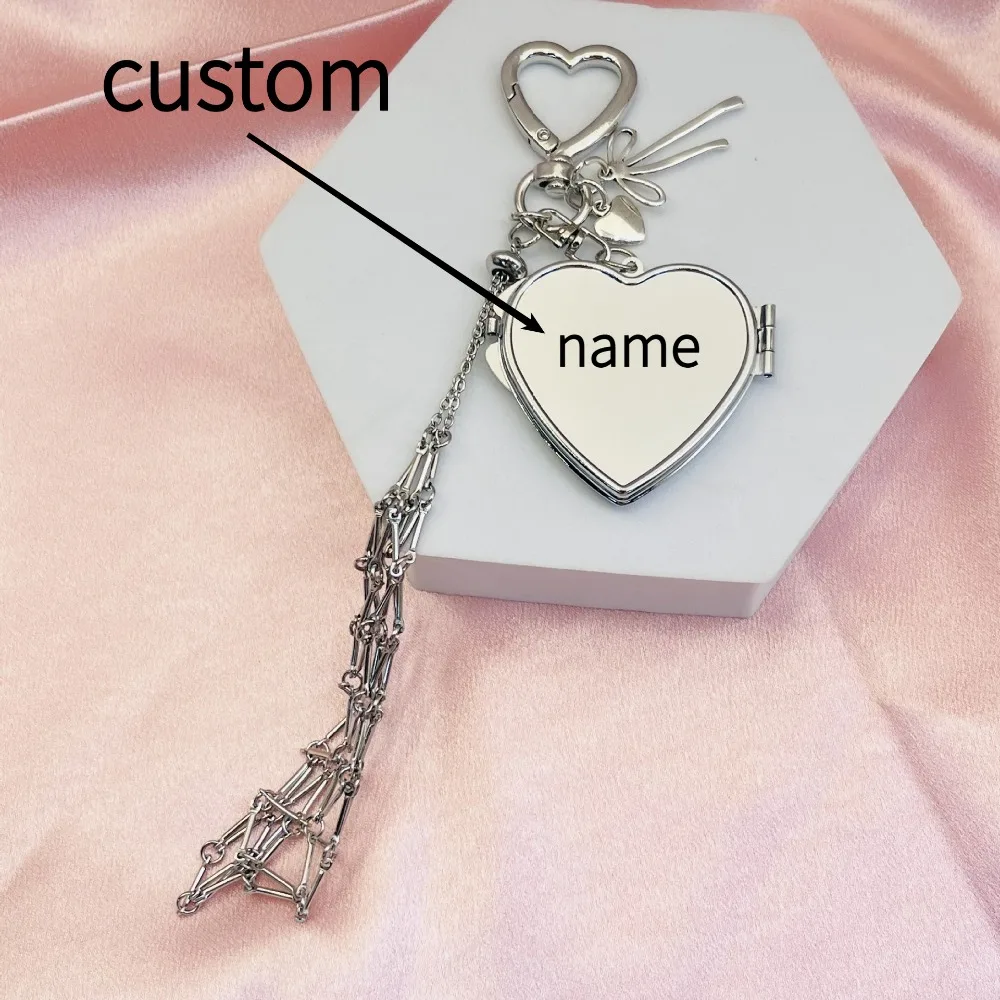 

Custom Name Stainless Steel Keychain Portable Lipstick Storage Pocket Keyring Multifunctional Hand Woven Mesh Bag Key Ring Gift