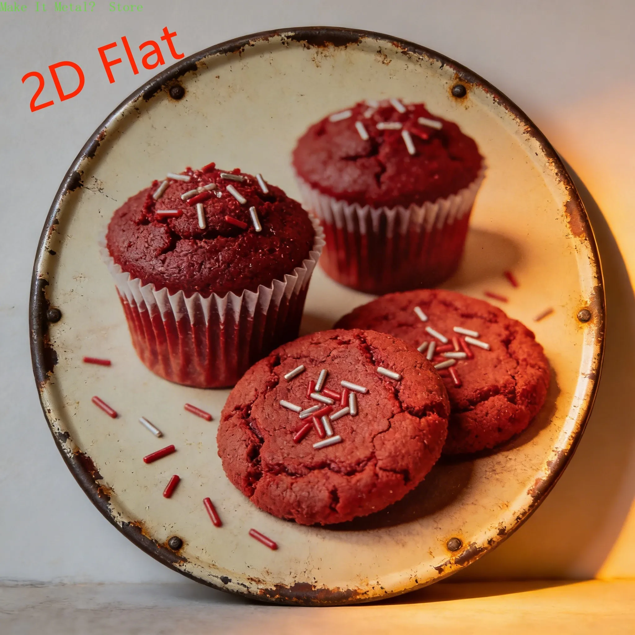 Vintage Distressed Red Velvet Cupcakes & Cookies rundes Metallschild
