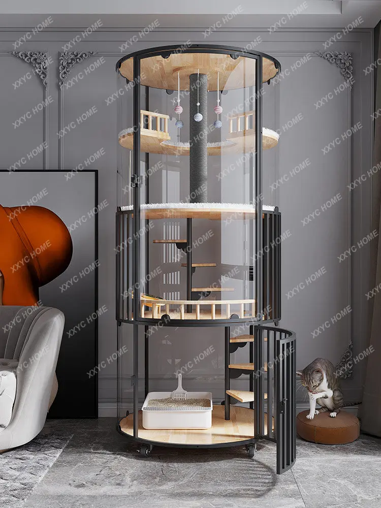 

Glass Panoramic Cat Villa Cat Cage Cat Room Luxury Large Home Indoor with Toilet Integrated