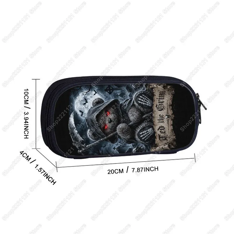 Horror Vampire Grim Bear Doll Print Cosmetic Case Pencil Bags Gothic Stationery Bags Dark Fantasy Pencil Box for School Supplies