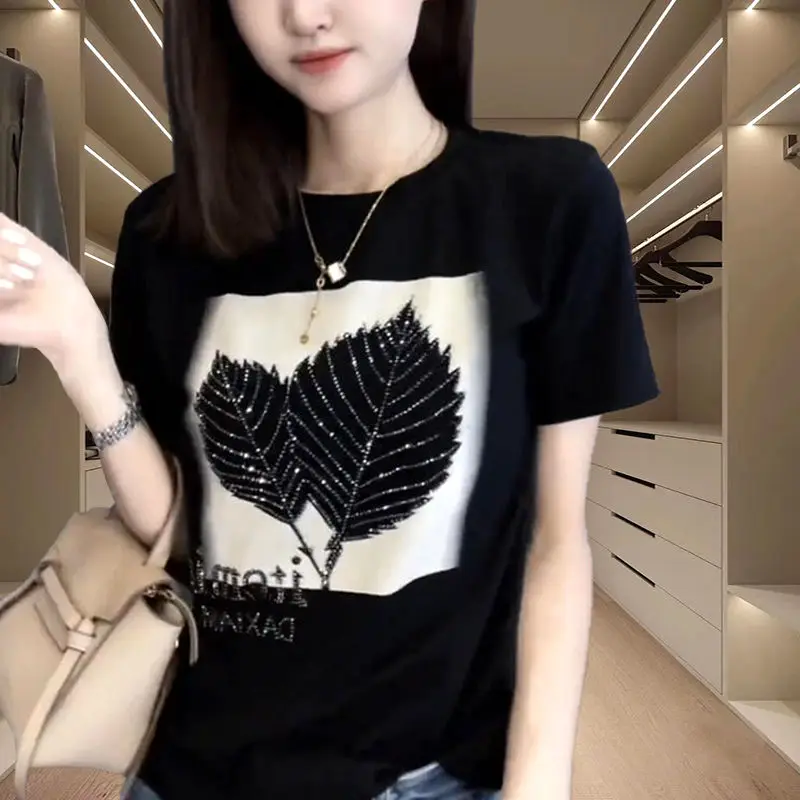 Rotes Bügel-T-Shirt aus reiner Baumwolle für Damen, Sommer, New Age-Reducing, modisches, trendiges Schlankheits-Top