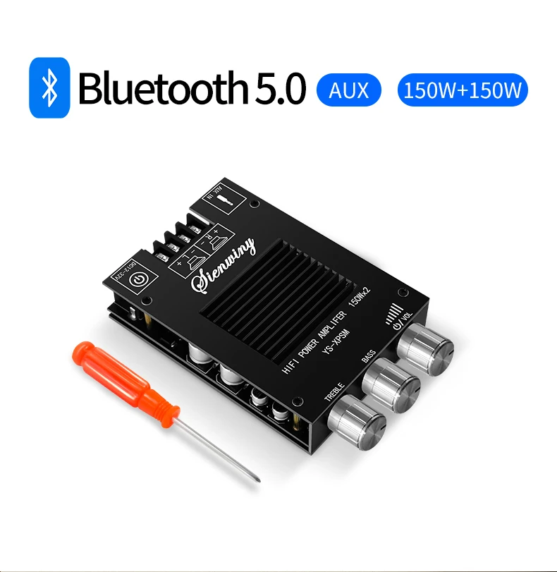 YS-XPSM 150W*2 TDA7498E Stereo Treble Bass Adjustment Bluetooth5.0 Audio Power Amplifier Board Module Dual Channel Heat Sink APP