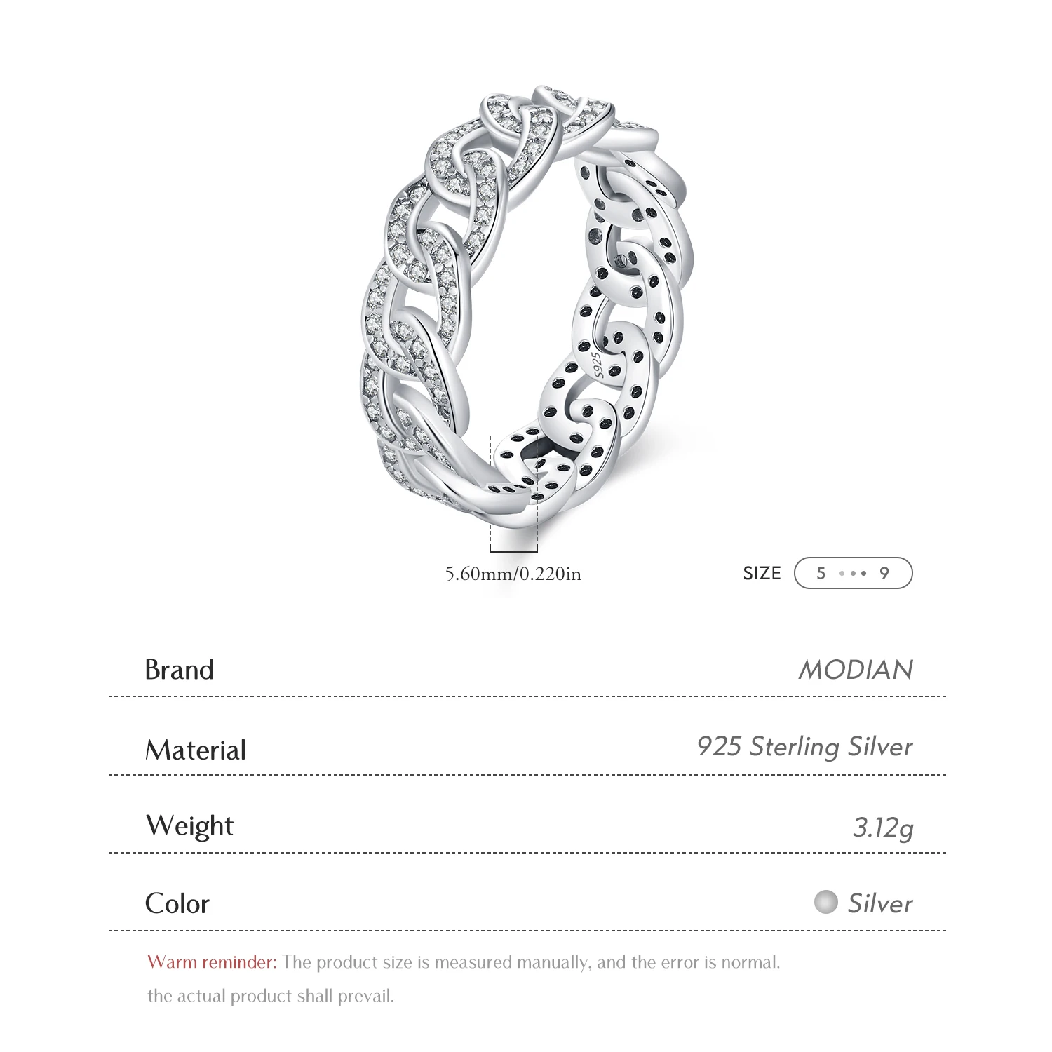 MODIAN 925 Sterling Silver Sparkle Clear CZ Lock Eternity Band Ring For Women Party Vacation Stackable Trendy Fine Jewelry Gifts