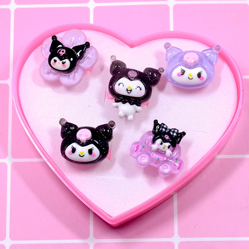 5/10pcs with Display box Cartoon Sanrio Anime Ring Adjustable Accessories Kawaii Hello Kitty Melodys Kuromi Friendship Girl Gift