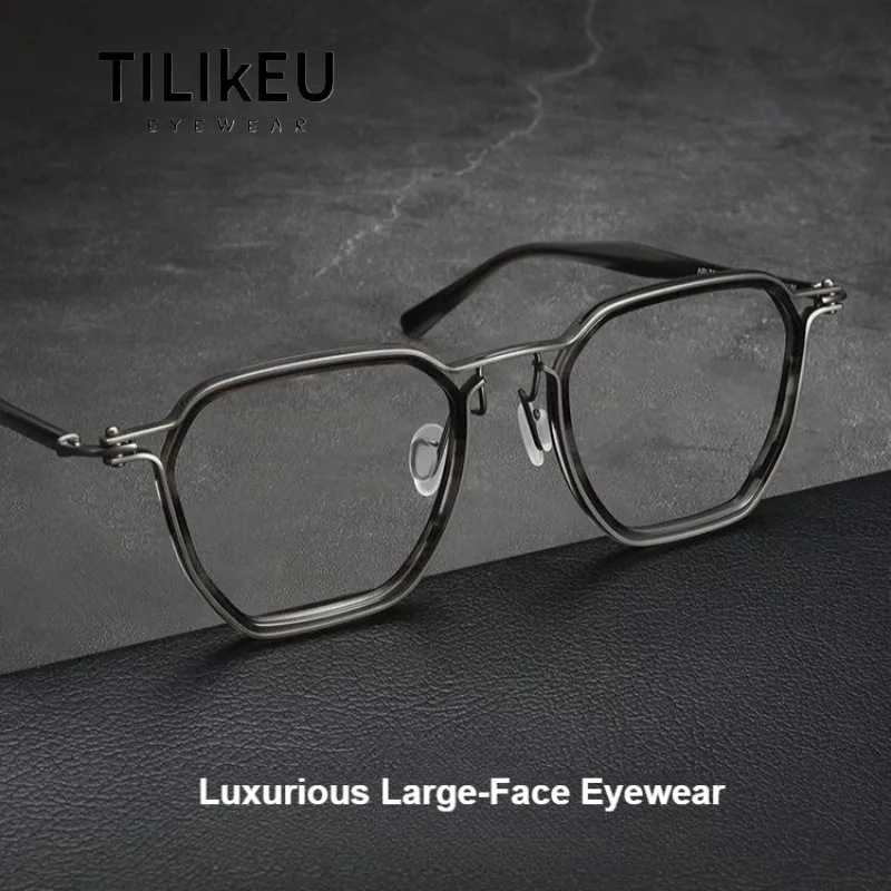 

160mm Large Face Frame Retro Polygonal Men's Eyeglasses Frames Vintage Wide Rim Acetate Titanium Glasses frame Japanese Eyewear