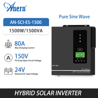 Anern Hybrid Inverter 1000W 1500W Buil in 80A MPPT Solar Charger Off Grid 24v Inverter 12v 220v Pure Wave