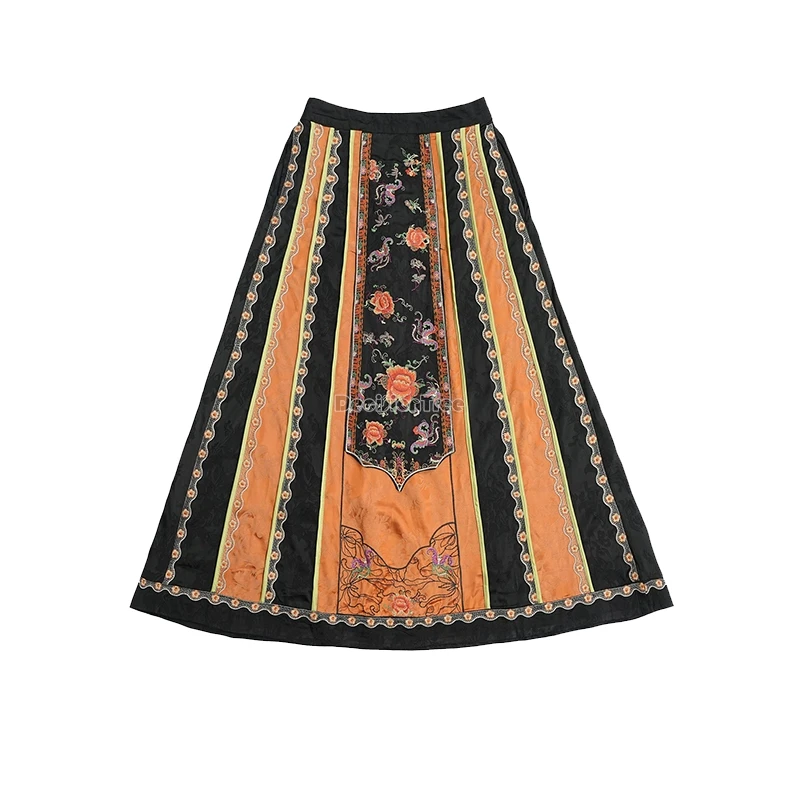 Jupe hanfu améliorée pour femmes, style national, ample, grande balançoire, rétro a-line, haute audiskirt t001, aviation chinoise, nouveau, 2024