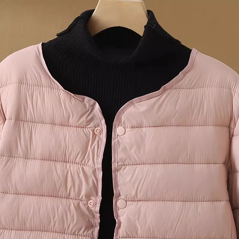 سترة قطنية خفيفة الوزن، معطف نسائي فضفاض غير رسمي برقبة دائرية وصدر واحد w1672 للربيع والخريف والشتاء #5