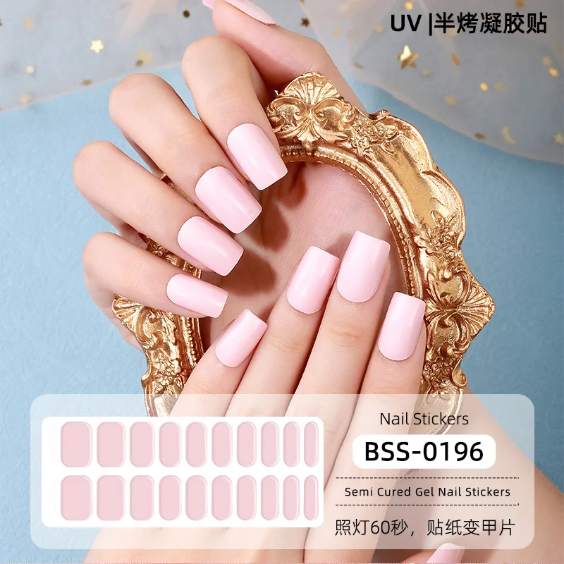 20/16Tips Uv Semi-Uitgeharde Gel Nagelstickers Waterdichte Effen Kleur Nagel Bedels Semi-Gebakken Nagel Tips Volledige Cover Decals Uv Lamp Nodig