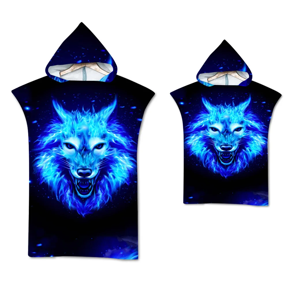 Wolf großes Strand tuch Badet uch schnell trocknende Handtücher Kapuzen mantel Neopren anzug erwachsenes Kind Eltern-Kind Poncho Bademantel zum Schwimmen Surfen – Detail 12