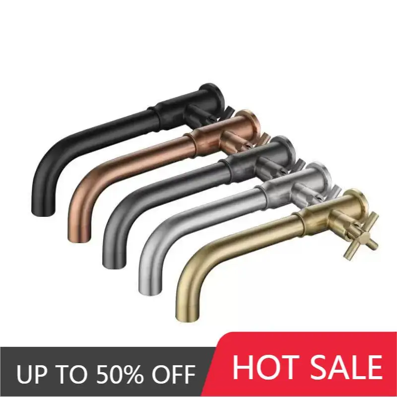 

Wall Mounted Long Mop Pool Faucet Single Cold Bathroom Basin Faucet Balcony Wash Basin Tap Black Brushed Gold Water Taps