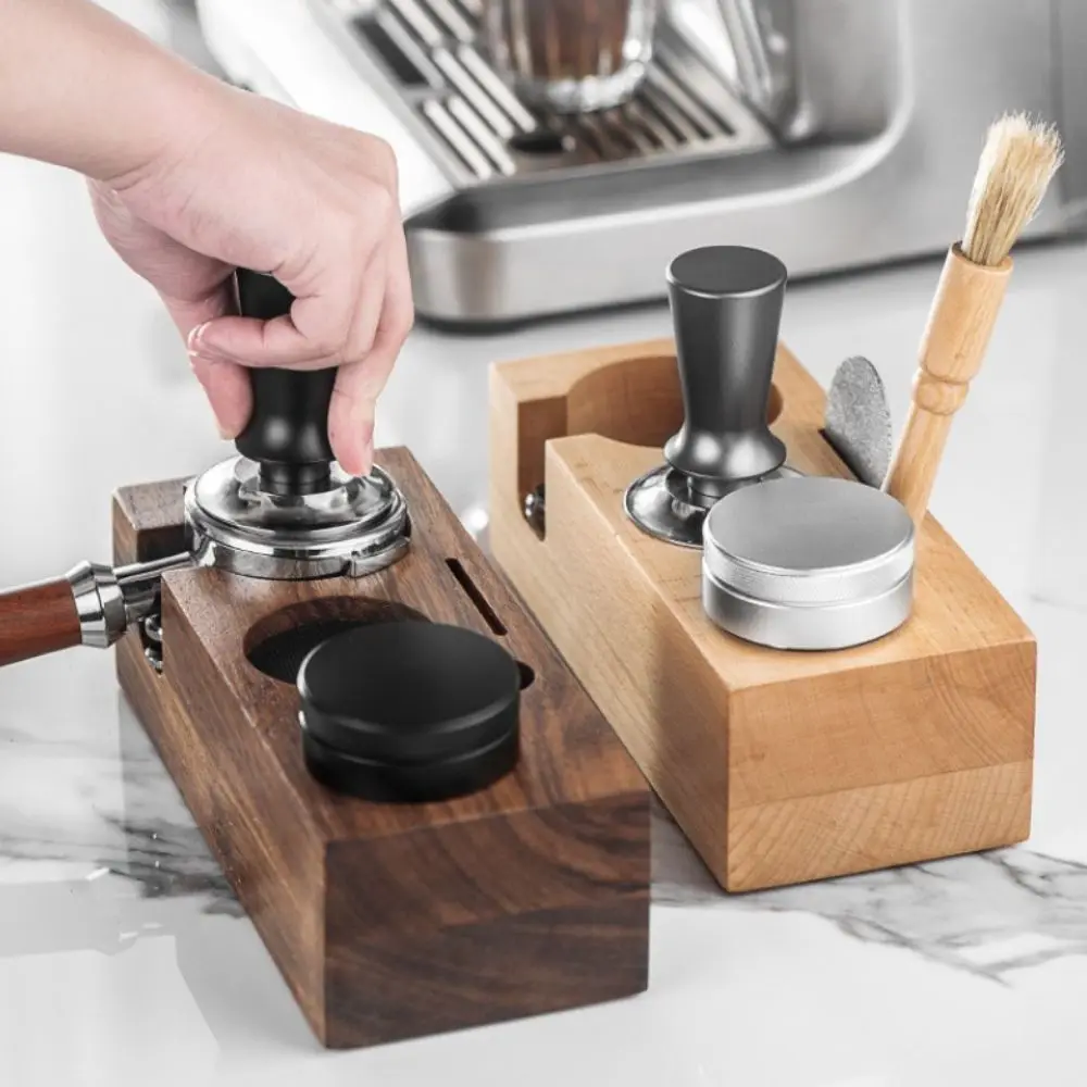 

3 in 1 Wooden Coffee Tamper Station Non Slip 51/53/58 MM Coffee Tamper Stand Adjustable Height Coffee Tamper Base