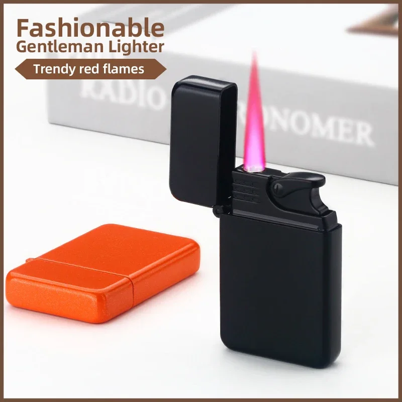 Windproof Red Flame Lighter, Night Glow, Compact and Portable Alloy Material, Butane Inflation, Multiple Colors, Cigar Lighter