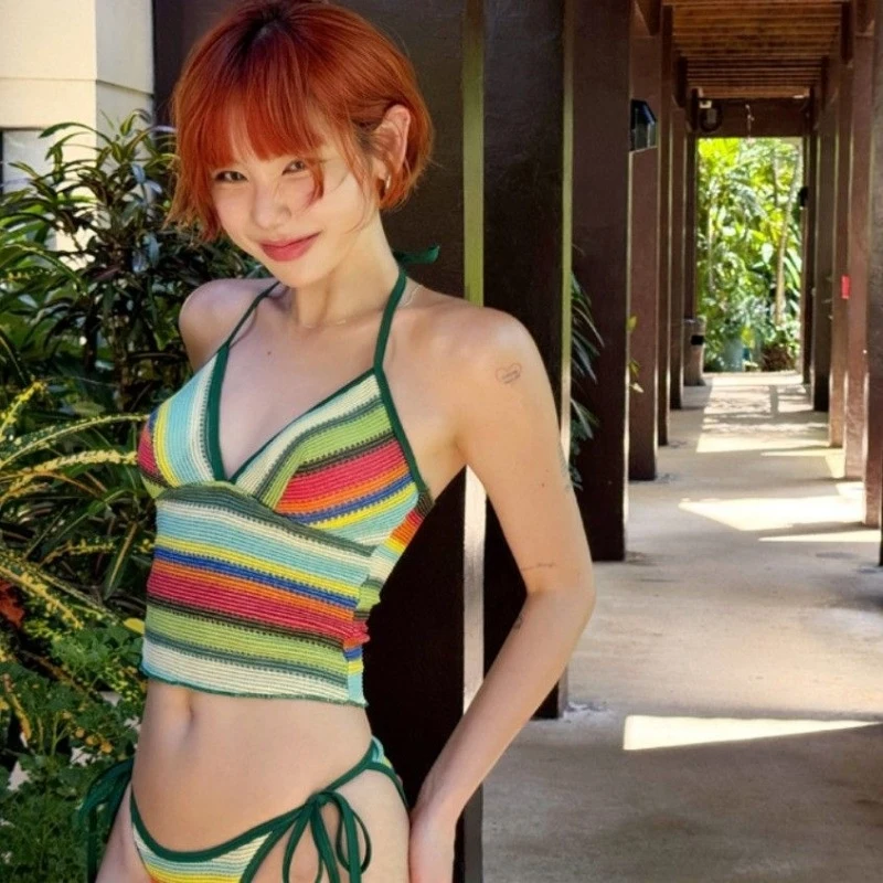 New Fashion Colorful Striped Patchwork Bikini Pure Desire Swimsuit Feminine Strapless Hot Girl Beach Swimwear