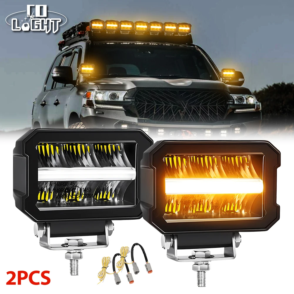

CO LIGHT 4,5-дюймовые светодиодные рабочие фары 120 Вт с двухцветными дневными ходовыми огнями для грузовиков-пикапов Offroad 12 В 24 В