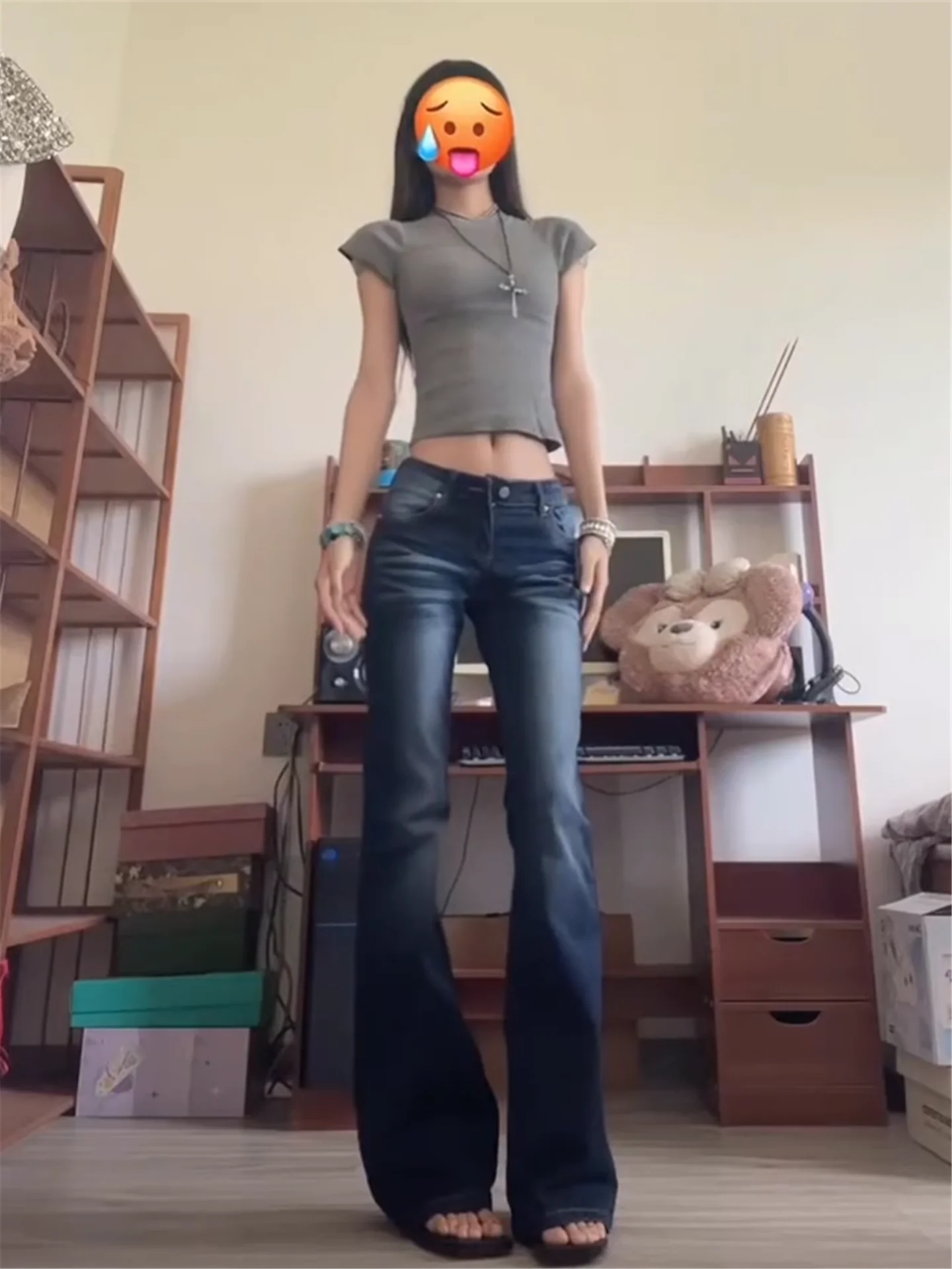 

American Vintage Low Waist Bell Bottom Jeans Women's Slimming Wear Resistant Cotton Soft Bell Bottom Denim Pants
