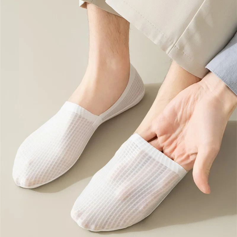 Solid Color Sock Slippers Hollow Out Mesh Breathable Summer Invisible No Show Socks Men Male Silicone Non-slip Low Cut Socks Sox - view 4