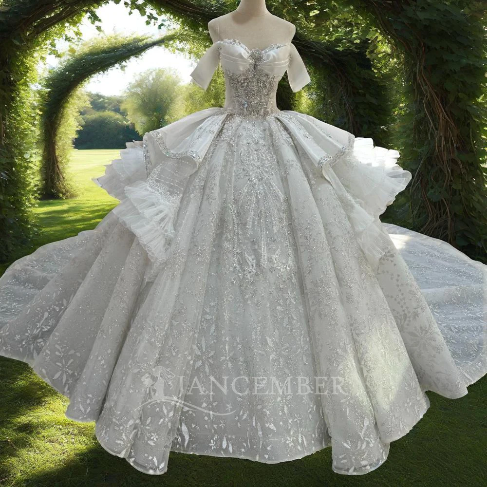 

Jancember White Ball Gown Women Wedding Dresses Lace Off Shoulder Bridal Gowns Formal Vestido De Noiva robe de mariée MN246