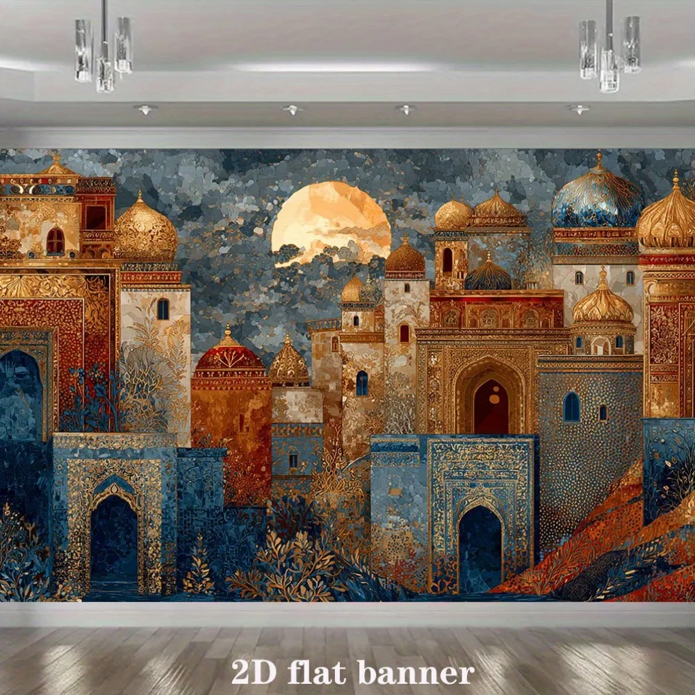 Vintage Arabian Mughal Palace Tapestry Wall Hanging Mural Bohemian India Cityscape Decor for Living Room Bedroom Home Accent
