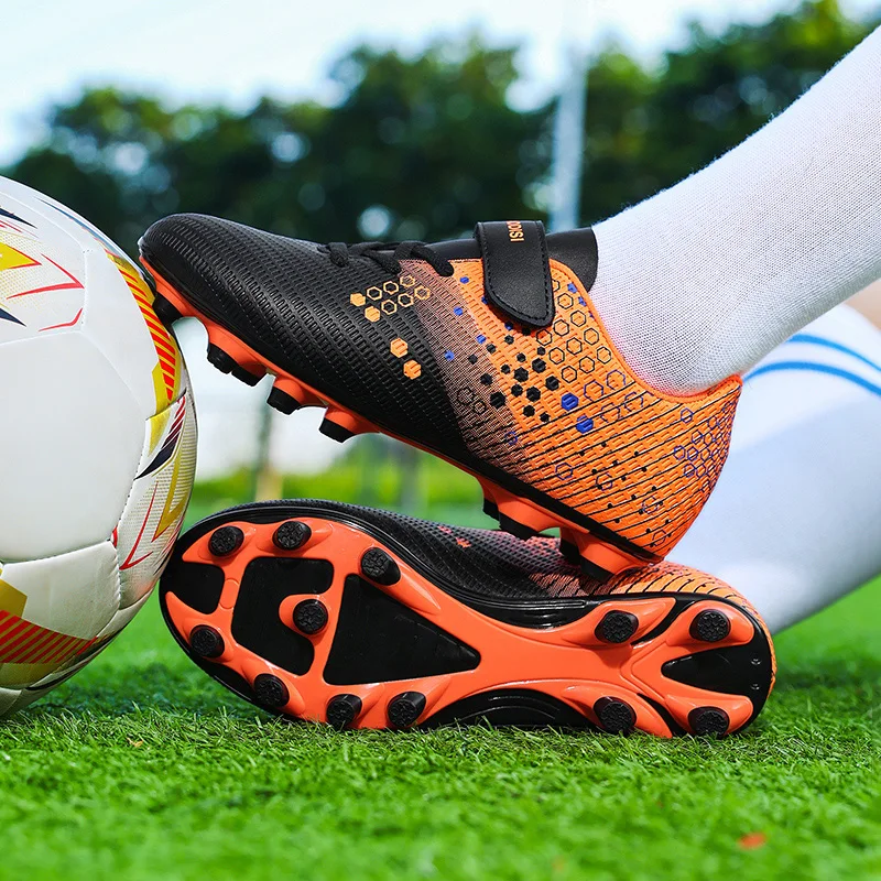 A pair of children's firm ground soccer shoes, hook‑and‑loop closure, sturdy studs for field training, MZ‑315
