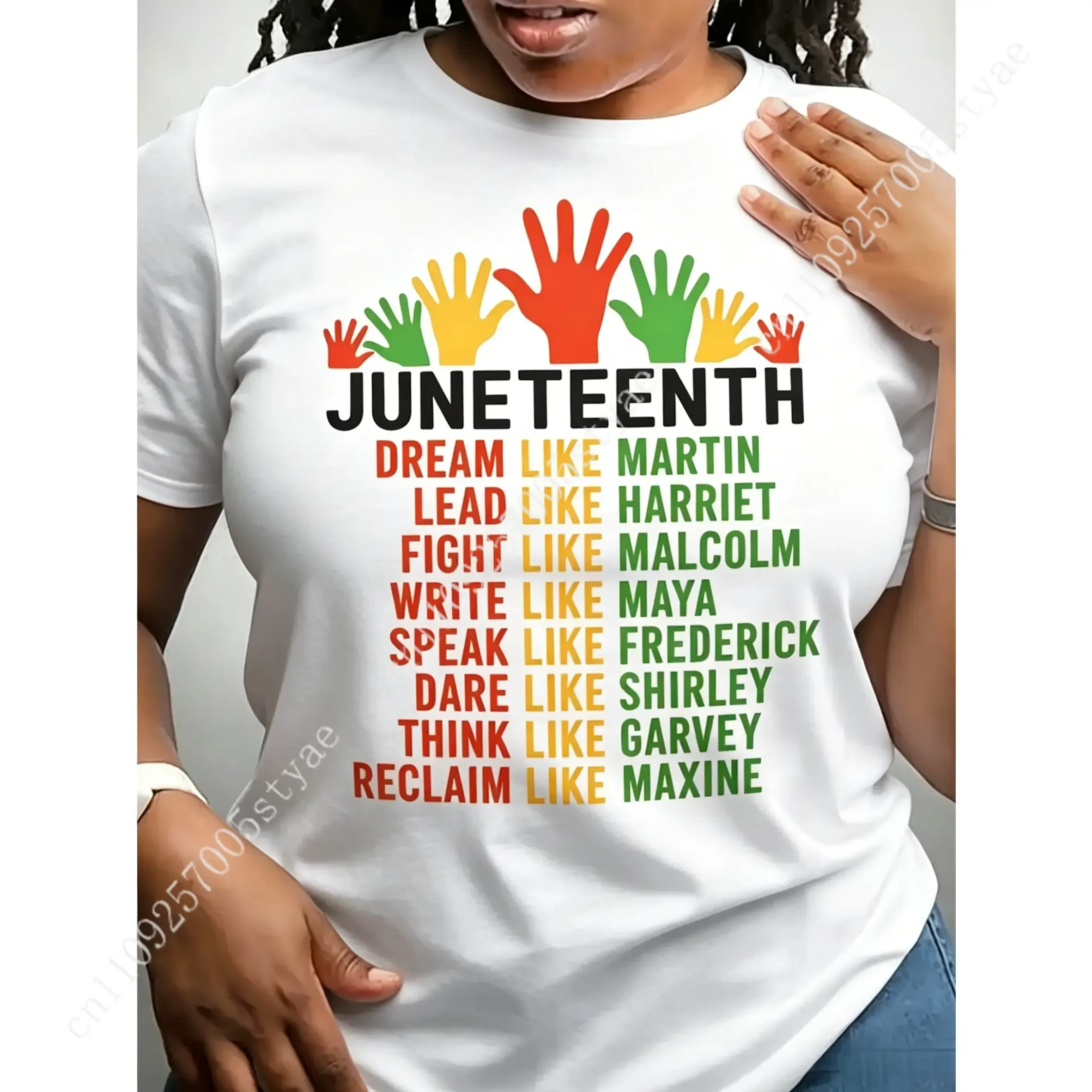 Women's & Men's Black Juneteenth T-Shirt - 100% Short Sleeve Crew Neck with African History Icons (Martin, Malcolm, Maya, Garvey