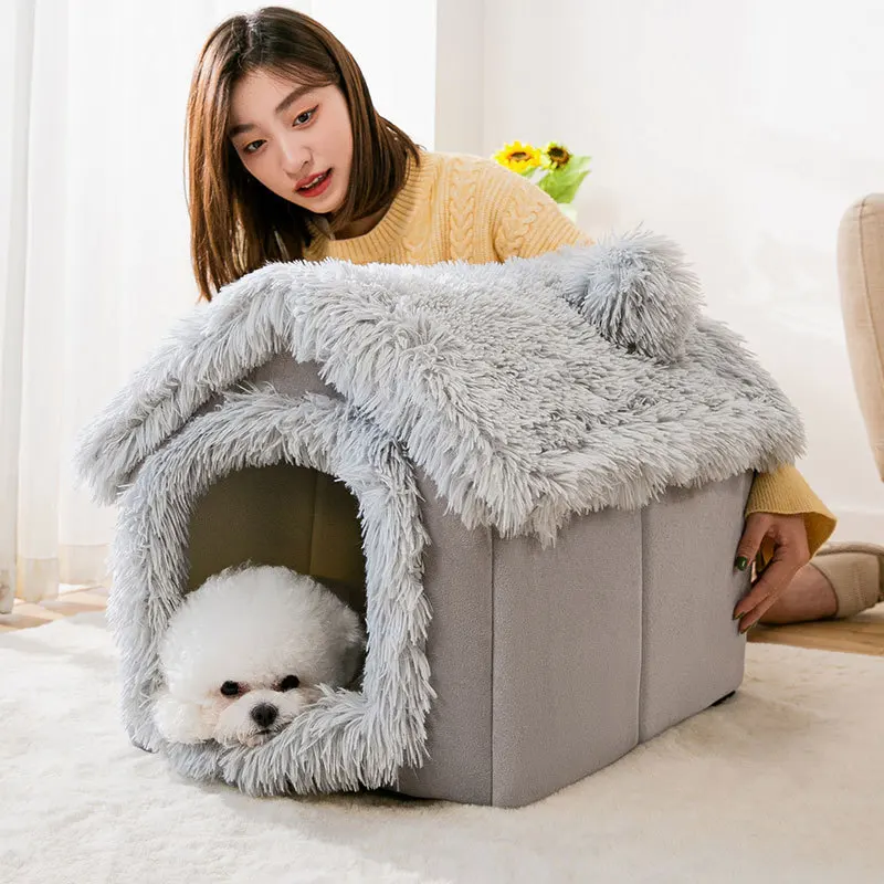 Medium Dog Kennel Indoor Soft Comfortable Puppy House Removable Small Dog Bed Cave Winter Warm Pet Sleeping Mat Portable