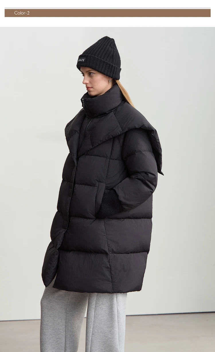 Amii 2026 Winter Warm New Women Down Jacket Cuffs Magnetic Buckle Zipper Hooded Fake Two-piece Thick Loose Long Coats 12444104