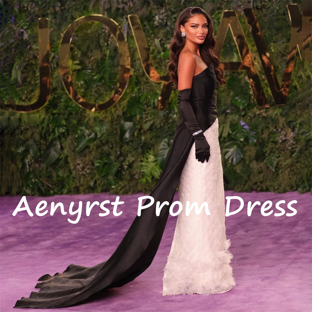 Aenyrst Elegant Contrast Kleur Strapless Satijnen Prom Jurken Zeemeermin 3d Appliqueert Avondjurken Vloerlengte Formele Feestjurk