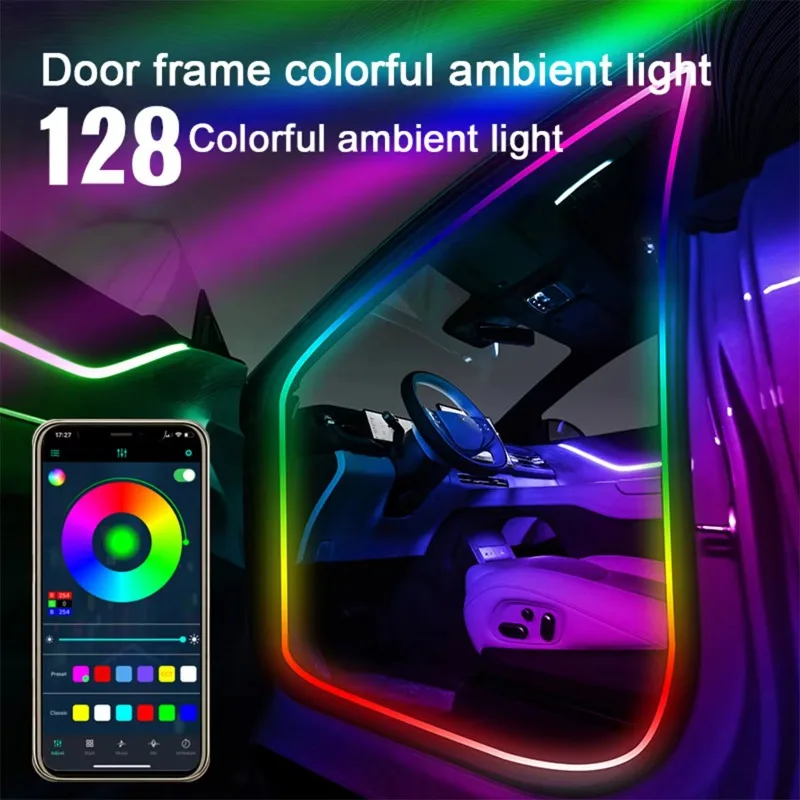 Car Door Frame Iridescent LED Ambient Light Strip with Flowing Light Surround  Wireless Invisible No Wiring Required