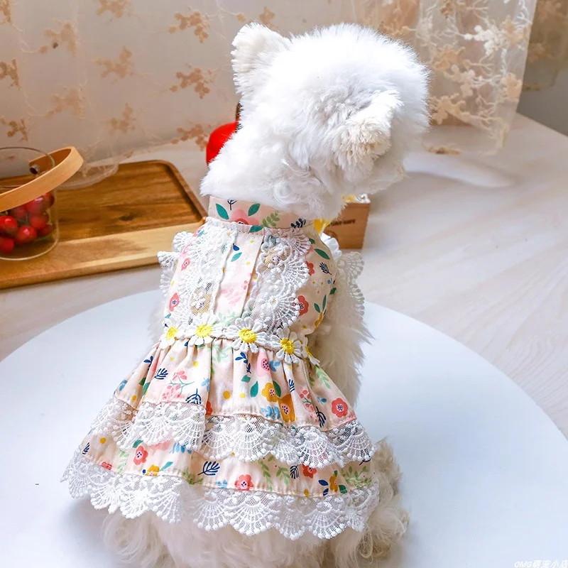 1PC pet clothing cat spring/summer thin yellow endless summer floral princess skirt suitable for small and medium-sized dogs