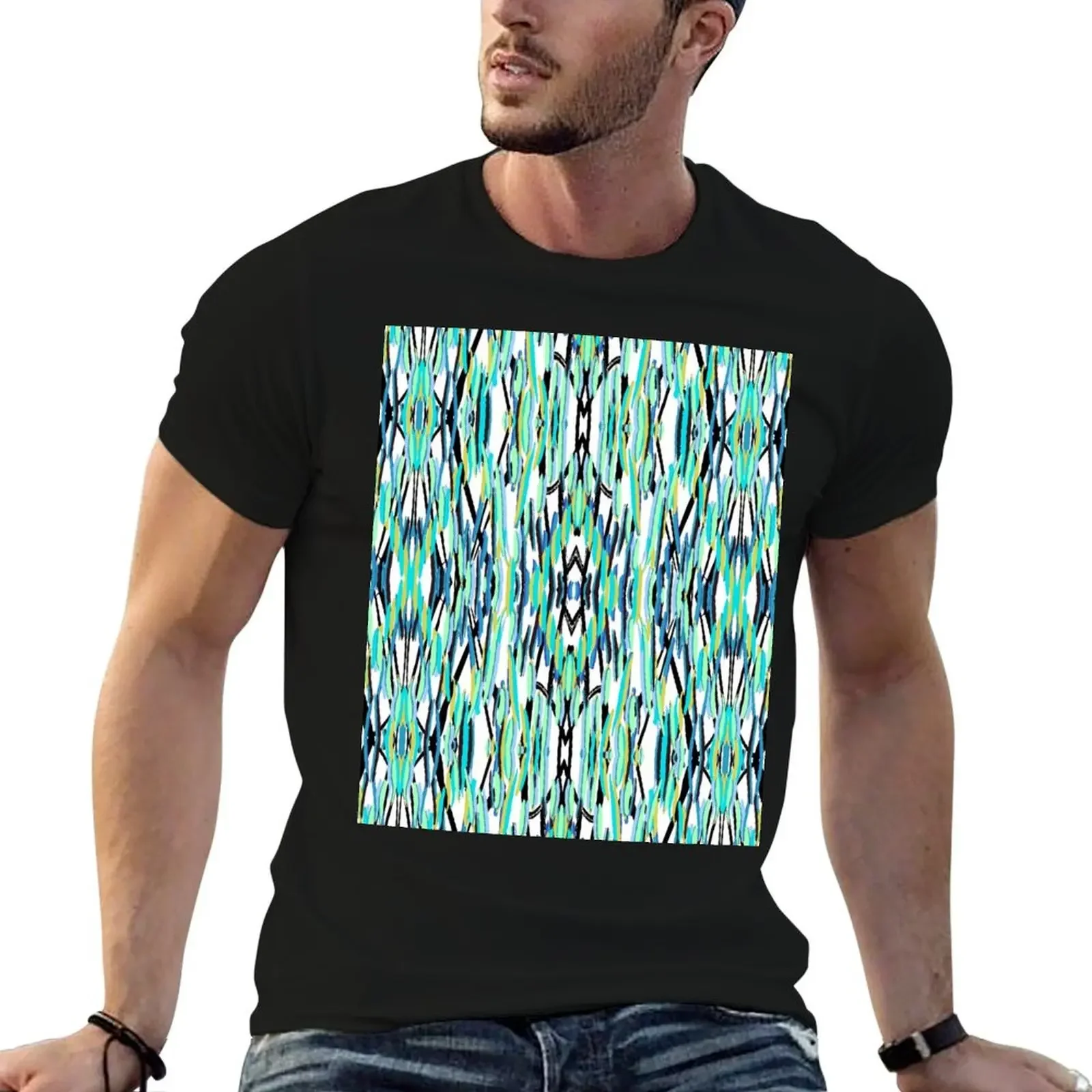 

Abstract Design in Blue, Green, Black, and White T-Shirt animal prinfor boys Short sleeve tee designer t shirt men