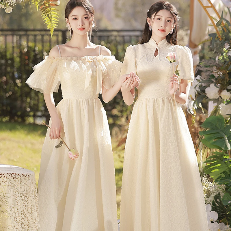 Wedding Bridesmaid Team Dress French Square Neck Cheongsam Summer New Lace Bridal Dresses Vintage Champagne Temperament Qipao