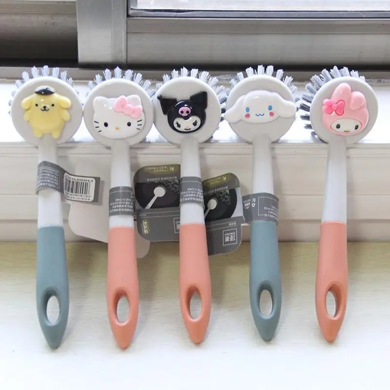 

New Kawaii Anime Kulomi Hello Kitty Kitchen Cleaning Brush from Sanrio Cute cartoon hanging pot and bowl brush Toys for Gifts