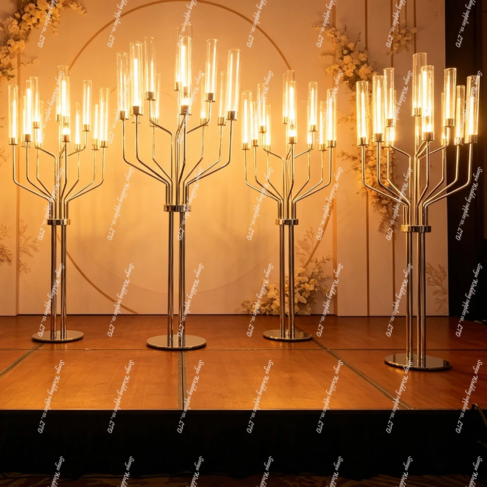 1pcs/10pcs white/sliver/Tall 12-Arm Silver Candle Holder Candelabra - Perfect for Wedding and Event Centerpiece Decor