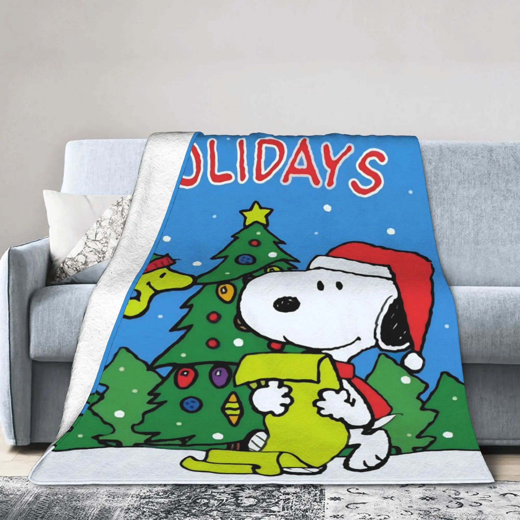 S-Snoopys Xmas Christmas Tree Knitted Blanket   Flannel Throw Blankets Bedding Couch Portable Soft Warm Bedsprea