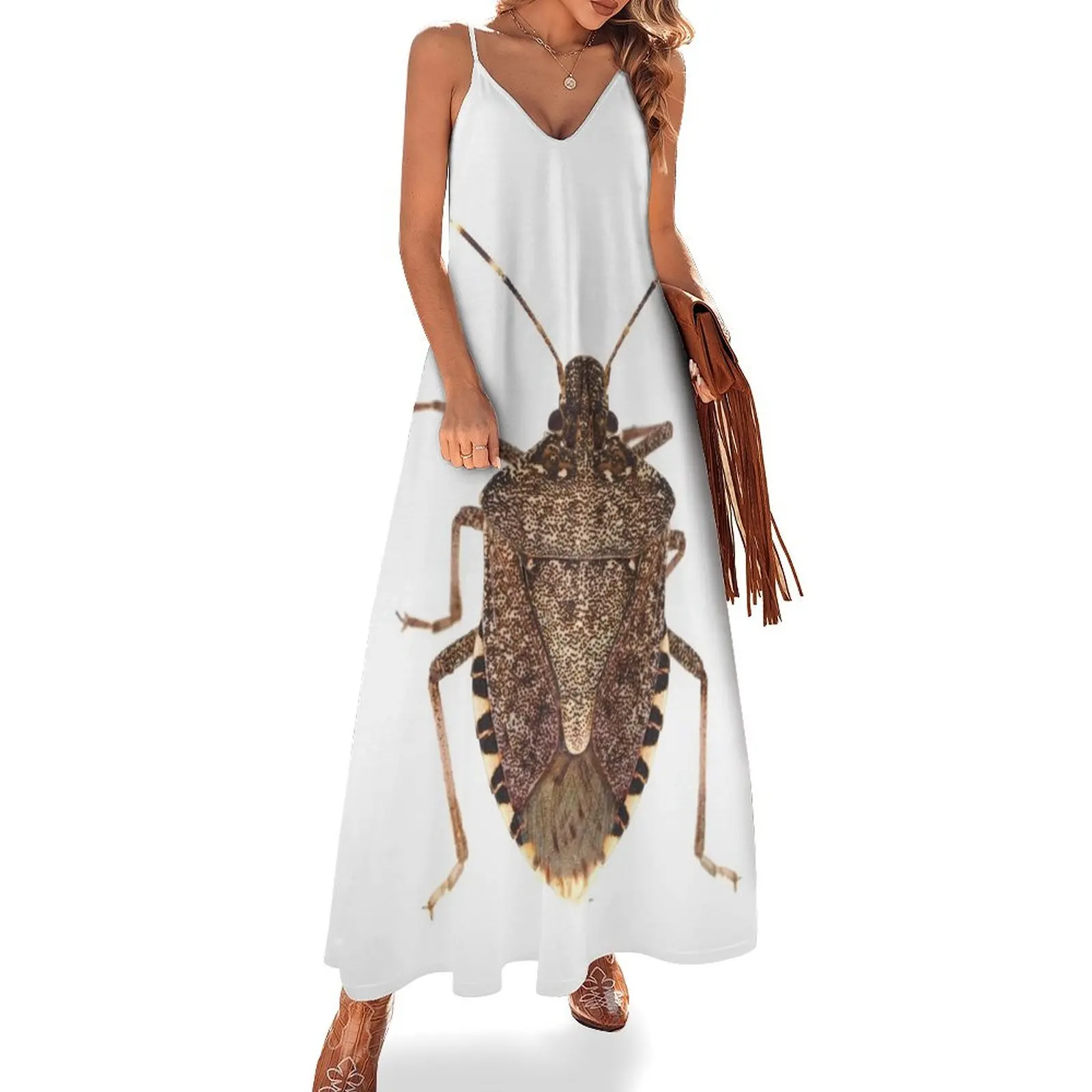 

Brown marmorated stink bug Sleeveless Dress luxury woman party dress women evening dress Elegant gown