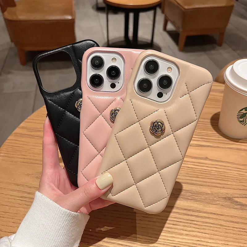 High Quality Luxury Phone Case For iPhone17 15 14 13 16ProMax Plus 3D Camellia Leather Cover For iPhone15 16 17ProMax Protective