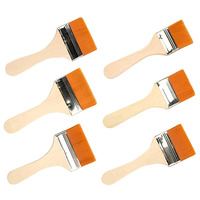 6 Stück Nylon-Malpinsel, flacher Pinsel mit Holzgriff für Lacke, Acryl