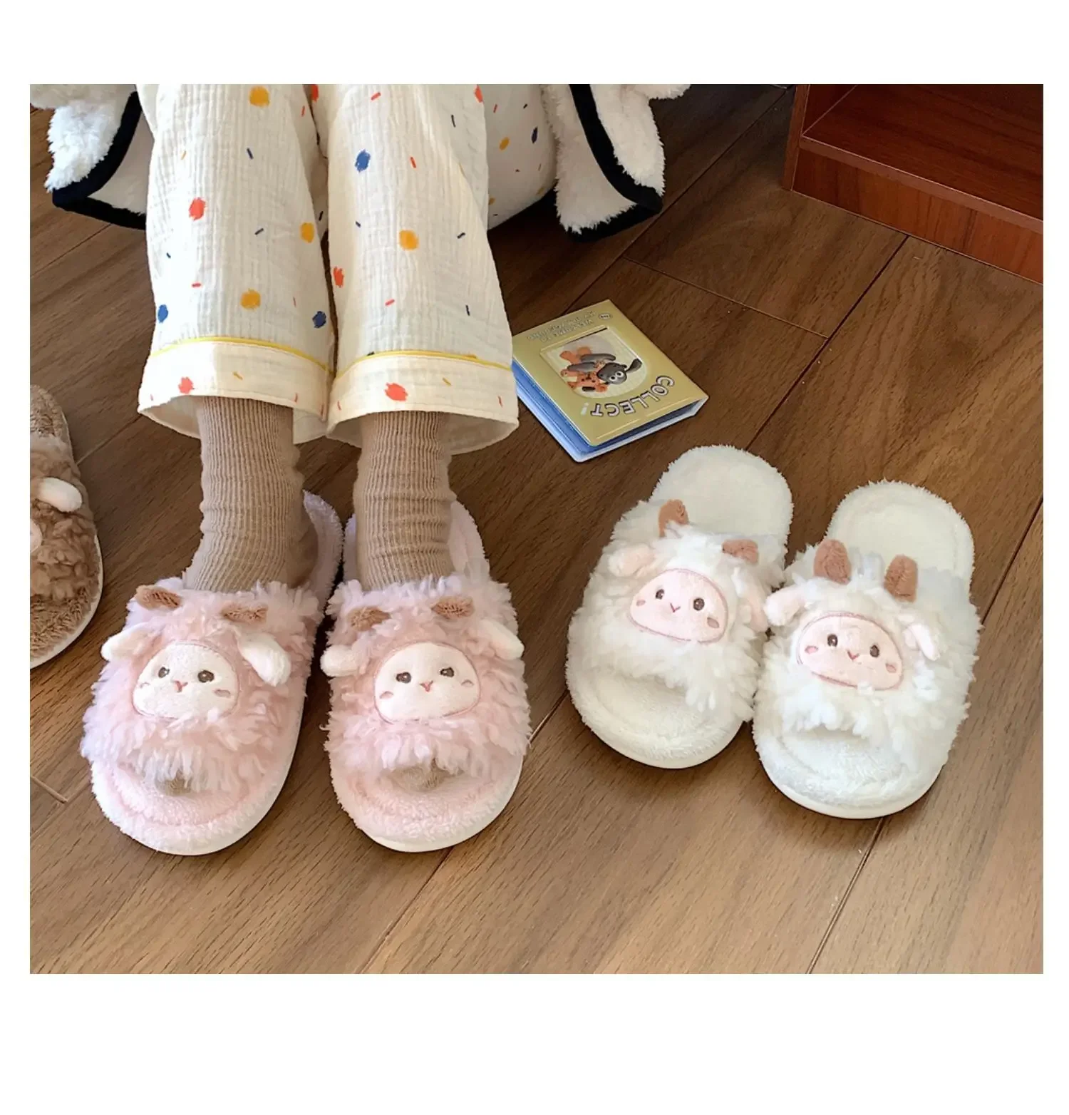 Women Home Cotton Slippers Indoor House Shoes Warm Plush Slipper Cute Fluffy Fur Sheep Plush Slippers Couple Cotton Slippers