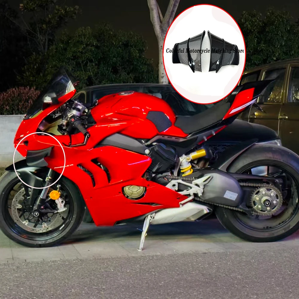 Motorcycle Winglet Aerodynamic Wing Kit Spoiler Fit For DUCATI Panigale V4S V4R V4 2018-2021 Matte Black ABS Carbon Fibre
