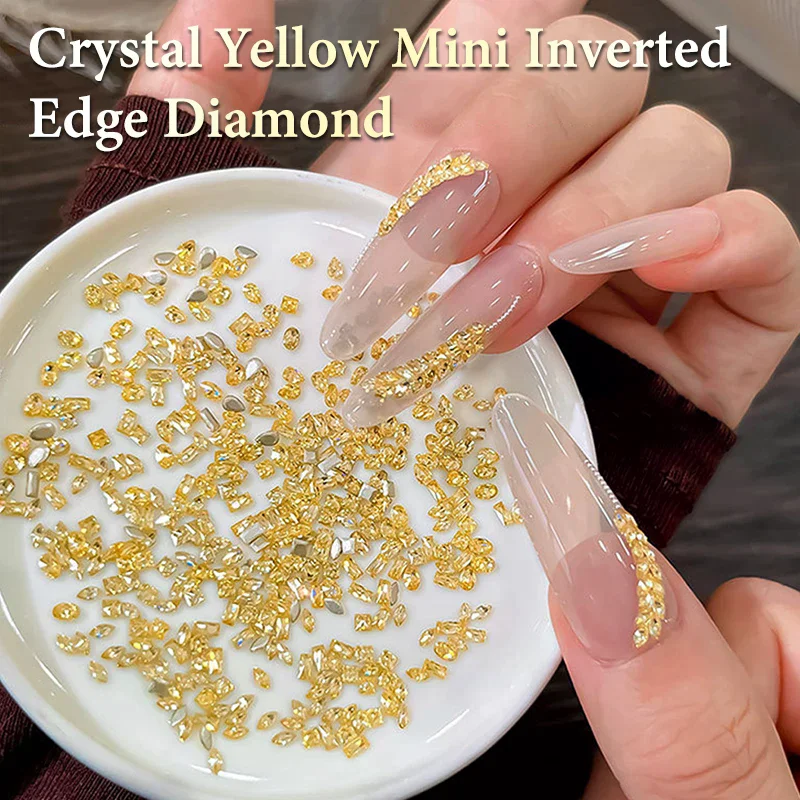 50pcs Golden Yellow Shiny Zircon Rhinestones Nail Charms Mini Rhombic Nails Gemstones Flatback Nail Art Craft Diamonds Decor