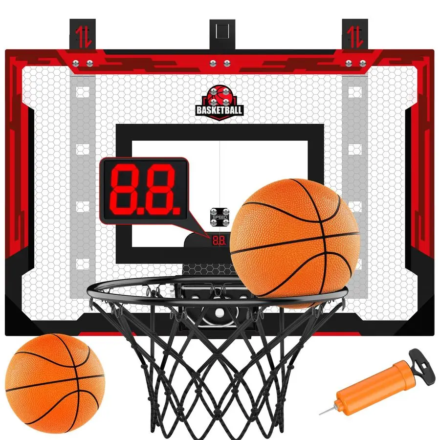

x 16 Indoor Large Basketball Hoop Toy Upgraded Adjustable Height Basketball Hoop Over The Door with Scoreboard 2 Balls, Basketba