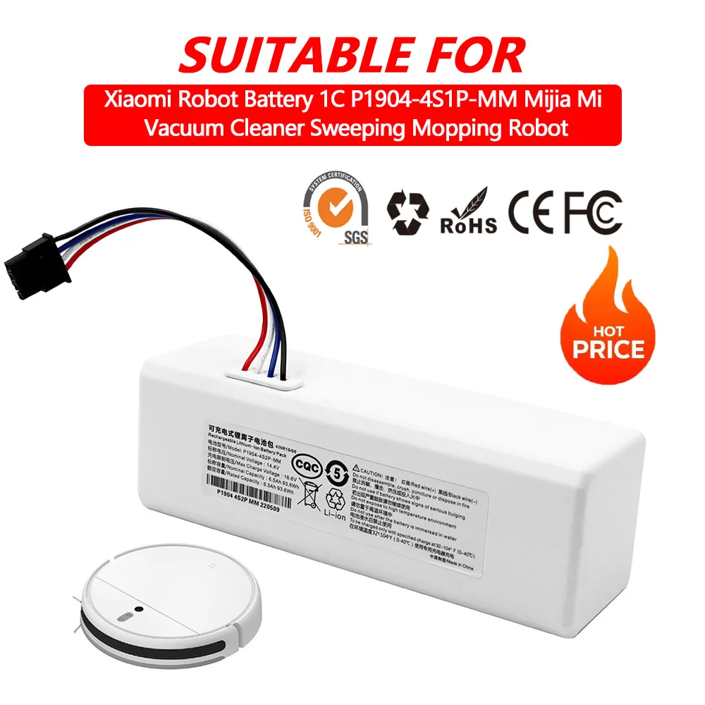 

Новый аккумулятор 14,4 В 12800 мАч P1904-4S1P-MM для Xiaomi Mijia 1C STYTJ01ZHM, робот-пылесос, швабра, аксессуары, аккумулятор