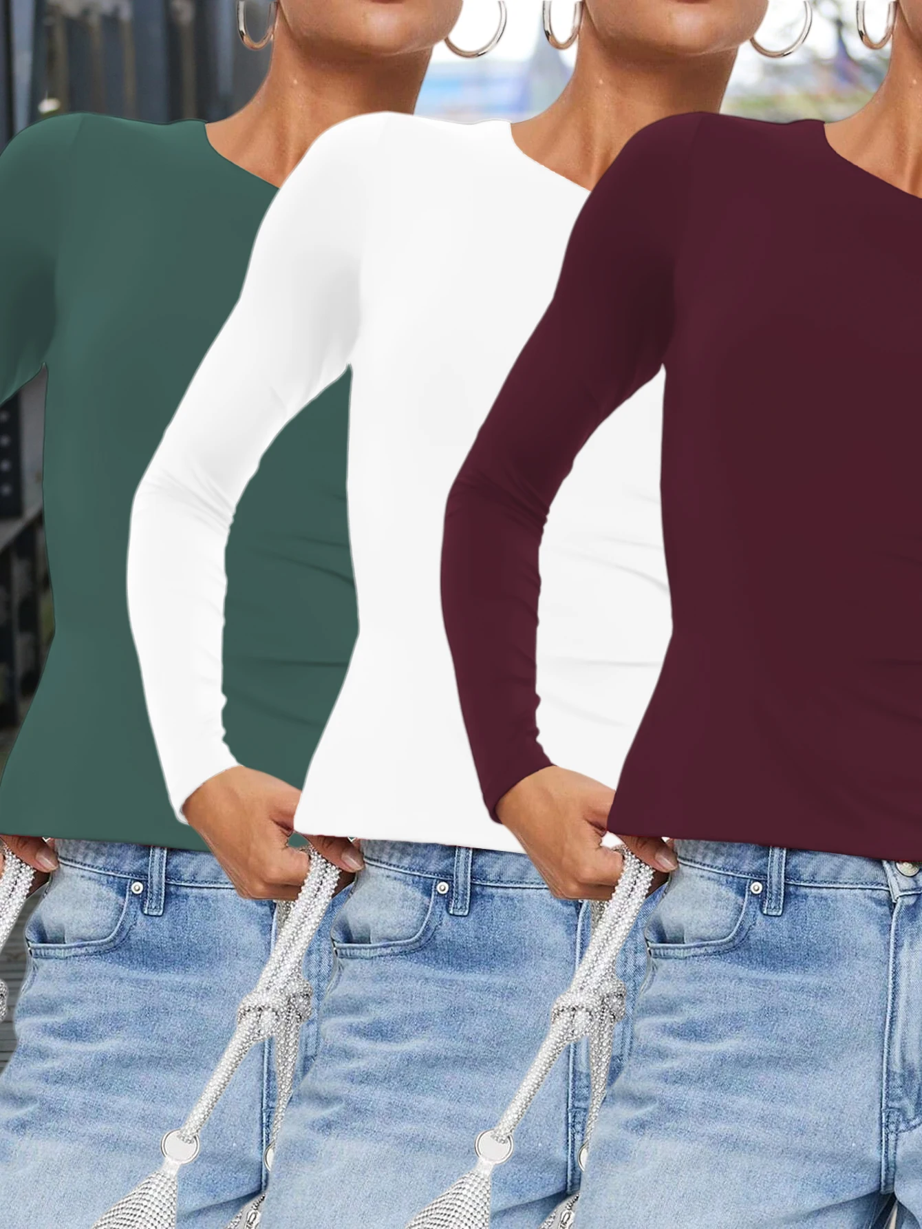 

New fashionable solid-color sexy women's T-shirt set of three pieces