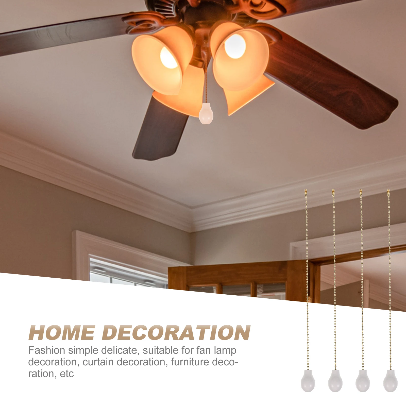 

4pcs 12Inch Wooden Gourd Shape Chandelier Pendants Hanging Lamp Chains Light Pulling Chain Fan Decor Ceiling Lamp Ornament Full